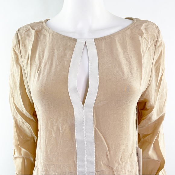 NEW Sjobeck Sand Tan AMAL Long Sleeve Keyhole Blouse with Split Back - Picture 2 of 12